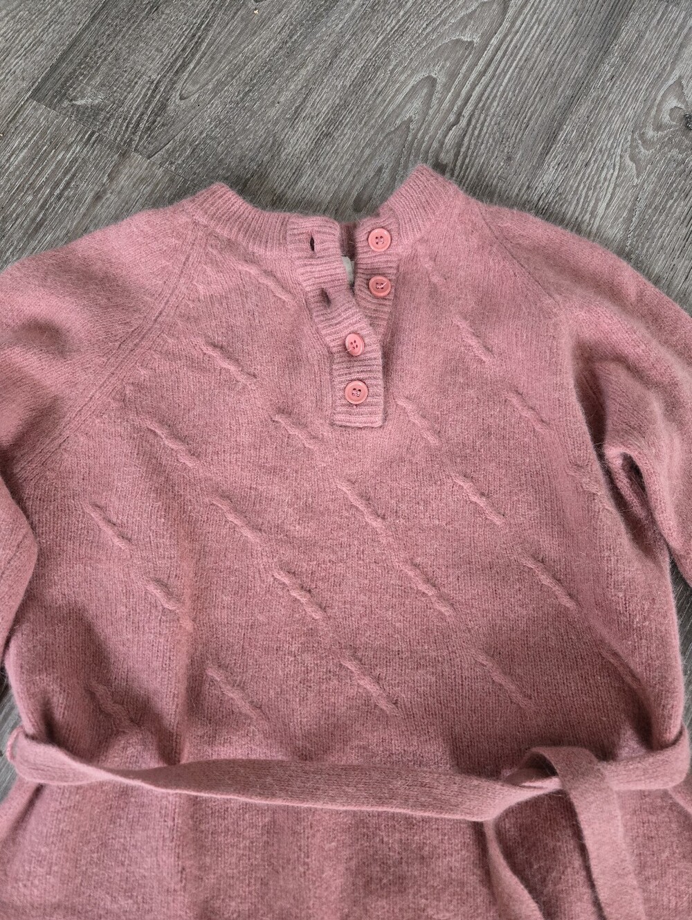 Vintage Margo Boutique Angora Lambswool Knit Dress Pink Henley Midi Size 15/16 - Picture 4 of 10